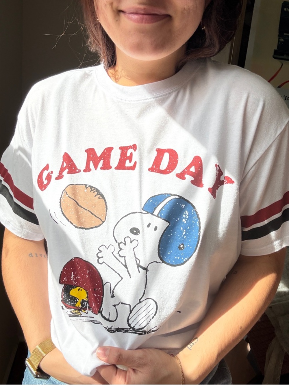 Peanuts Snoopy Game Day Football Graphic Tee | White Varsity | Size XL